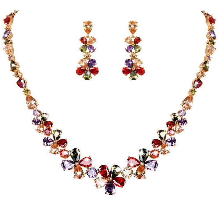 Bridal Zircon Gold Plating Choke Necklace Earring set 3