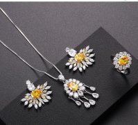 Zircon Gold Plating Necklace Bracelet Fingerring set