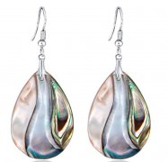 Natural Freshwater Pearl Dangle Earrings with Rectangle Black Shell and Twisted 14K Gold Plating Hand