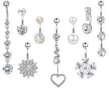 9Pcs 14G Stainless Steel Dangle Belly Button Rings for Women Navel Rings Body Piercing Jewelry